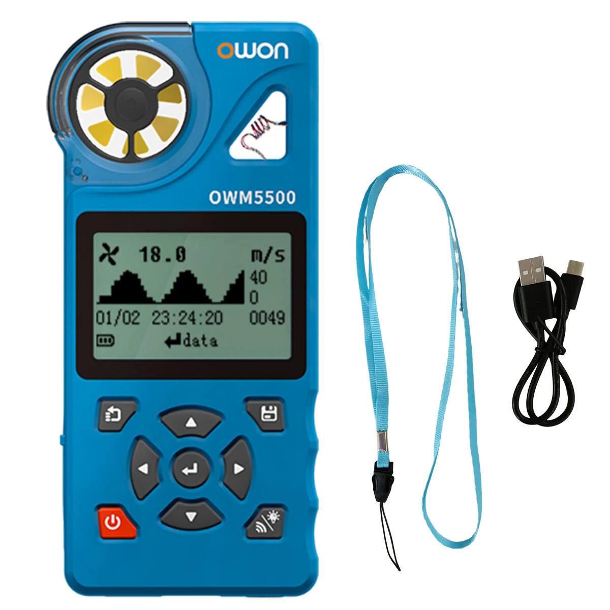 OWON OWM5500 Smart Anemometer | 7-in-1 Wind Meter, USB-C Rechargeable & App Control