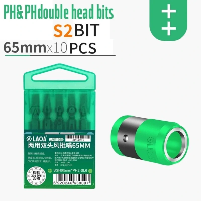 LAOA 65mm Screwdriver Bits Set - S2 Steel Two-End Bits | Slotted & Phillips