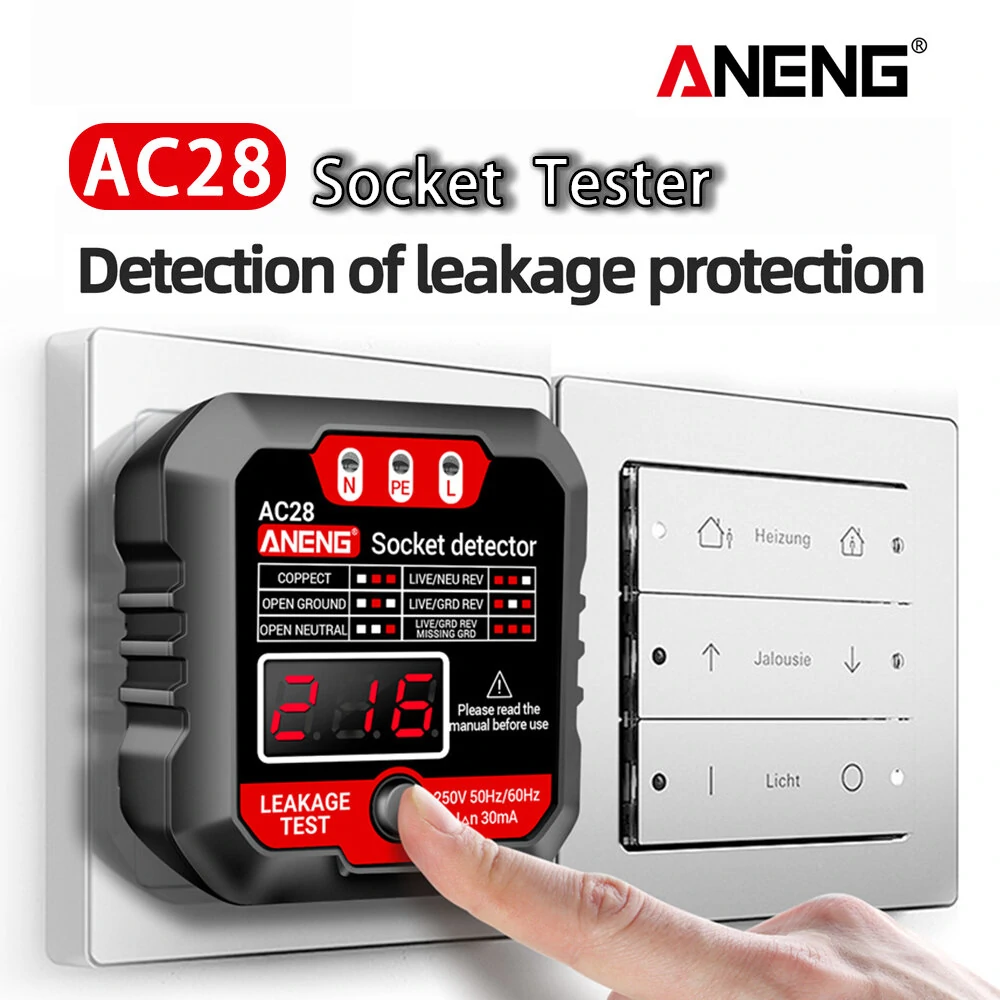 ANENG AC28 Socket Tester - UK US EU Plug Voltage Detector | Digital Display Polarity Phase Check