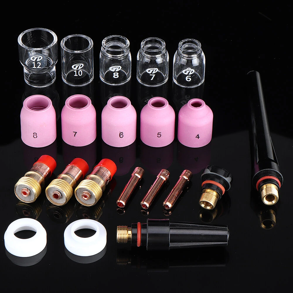 Drillpro TIG Welding Gas Lens Kit - Nozzle Ring Cover Glass Cup for WP17 WP18 WP26