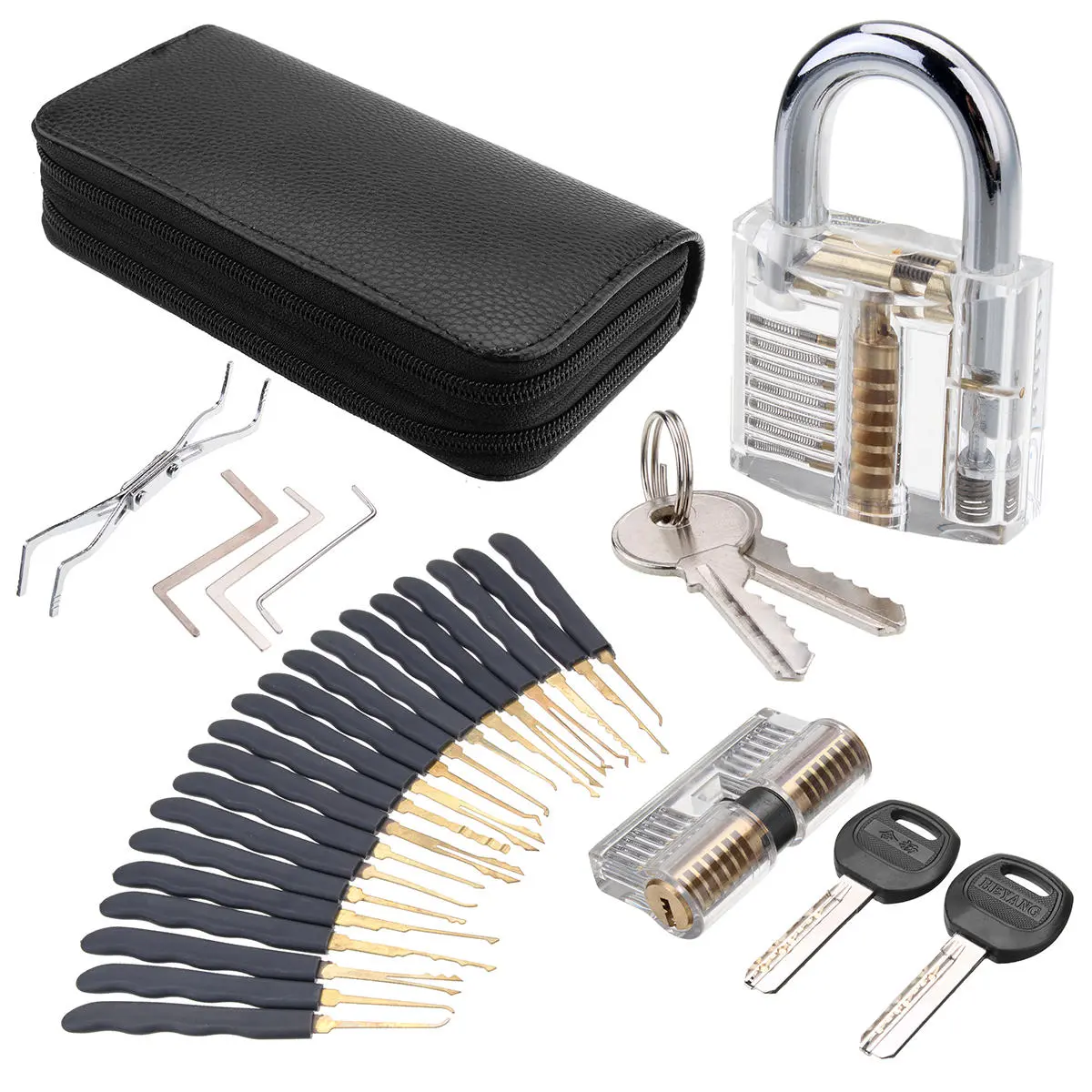 DANIU 24Pcs Lock Pick Set - Transparent Practice Padlock - Locksmith Training Tool