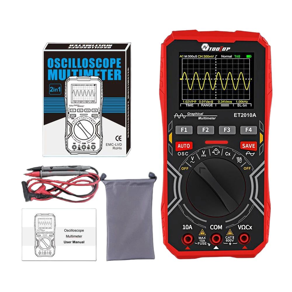 ET2010A Oscilloscope Multimeter | 1MHz Bandwidth 2-in-1 Digital Tester | 2.5Msps