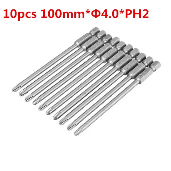10pcs 100mm x 4.0mm PH2 Magnetic Screwdriver Bits Set | Hex Shank