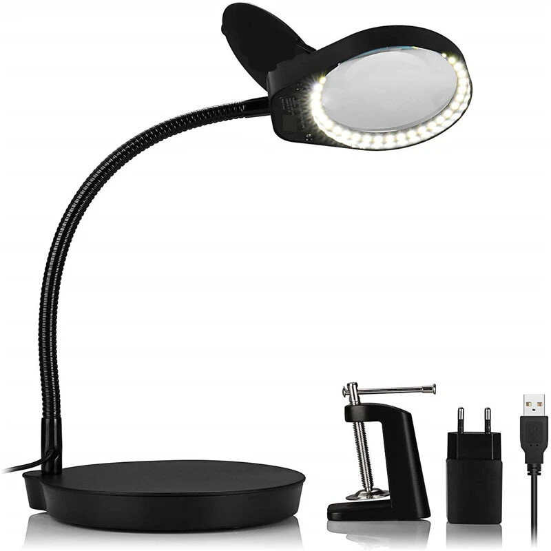 PD-4S USB Magnifier Lamp - 8x Magnifying Glass with 38 LED Lights for PCB Inspection & Reading