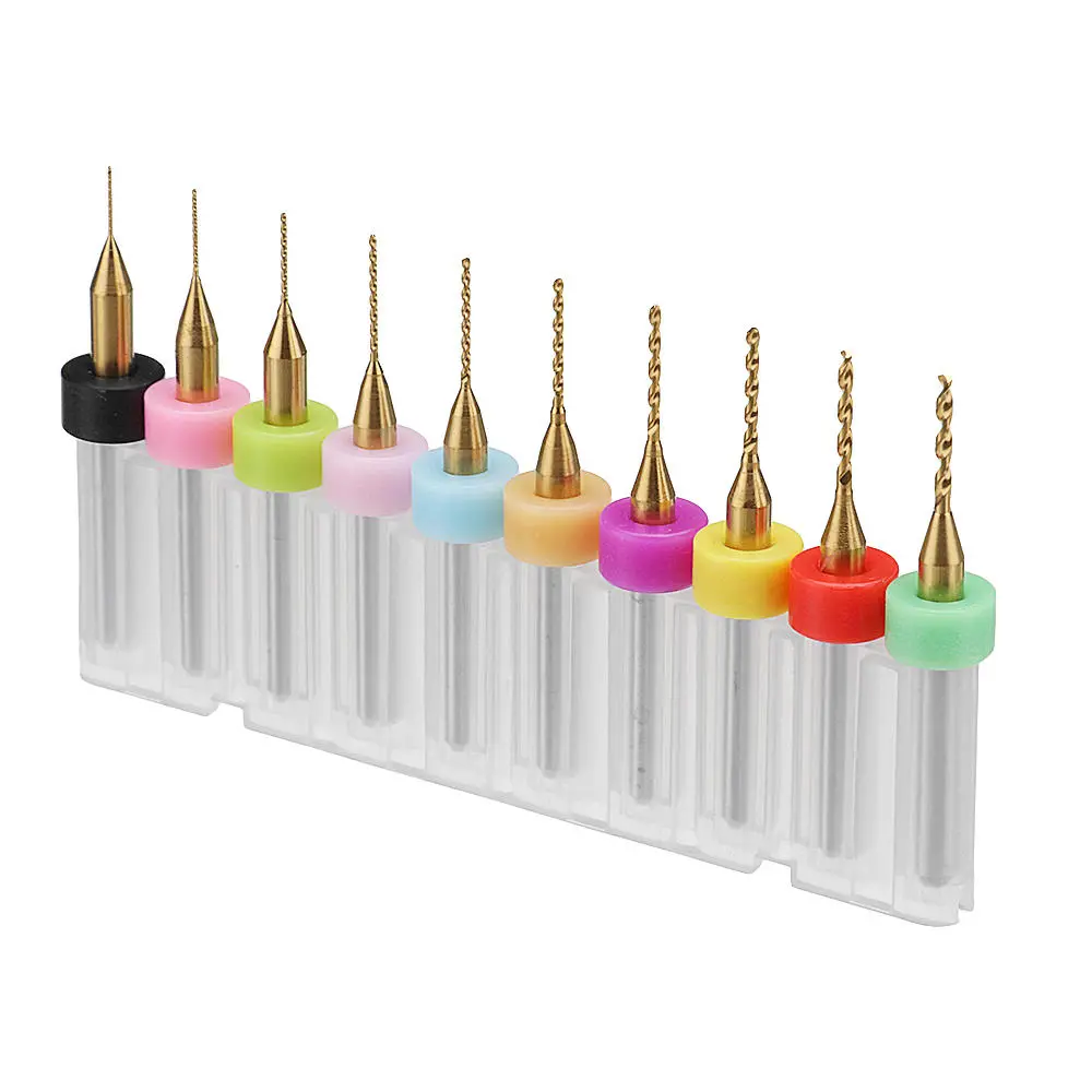 10pcs Titanium Coated PCB Drill Bit Set | 0.3-1.2mm Micro Drills