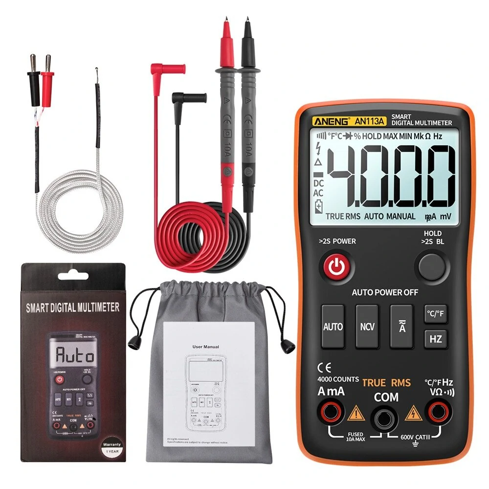 ANENG AN113A True-RMS Digital Multimeter | 4000 Counts, Temperature, Diode Tester