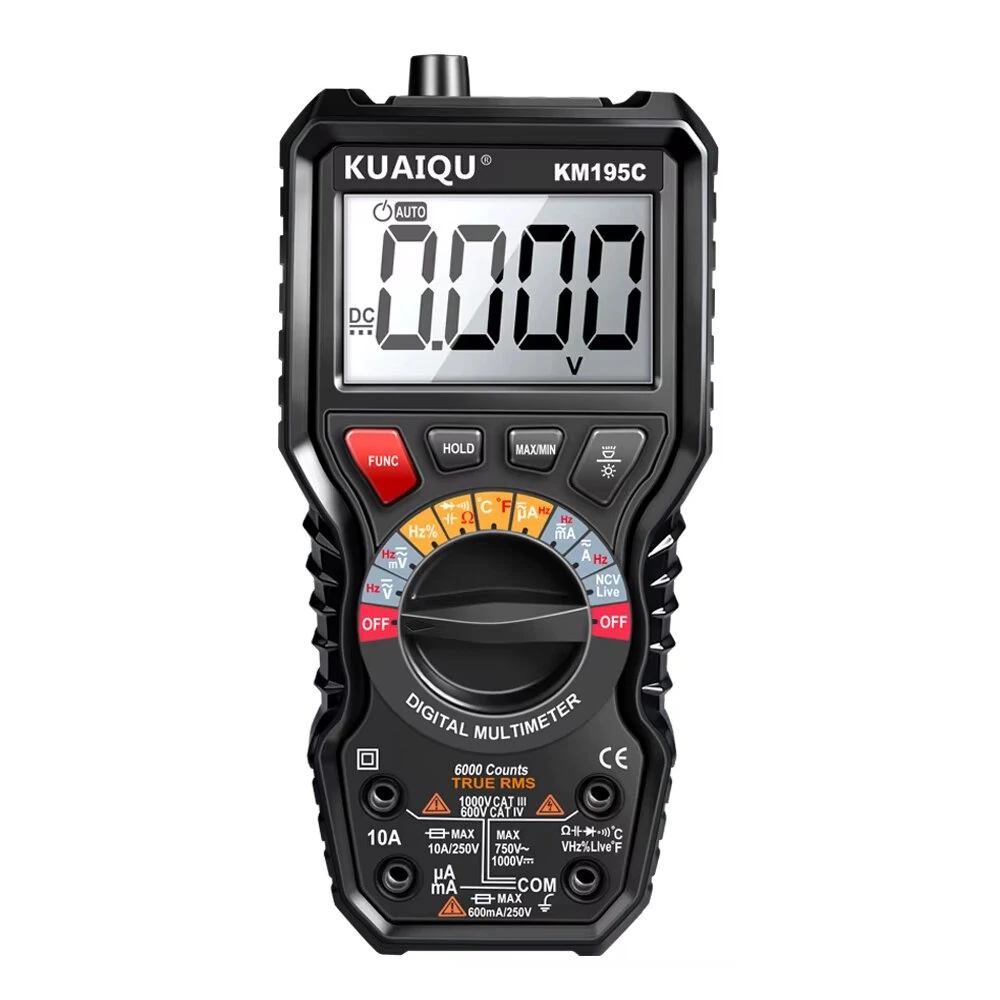 KUAIQU KM195C Digital Clamp Meter - 6000 Count True RMS Multimeter | AC/DC Voltage Current Tester 1000V 10A