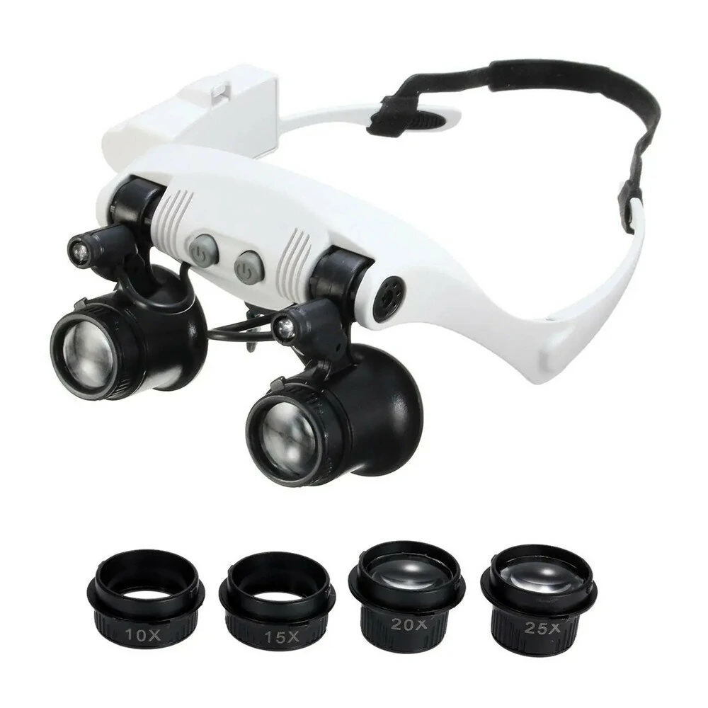 Portable Head Wearing Magnifying Glass - 10X 15X 20X 25X with LED Lights