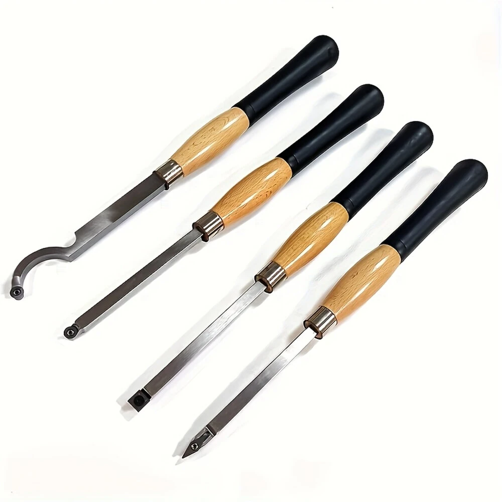 4pcs Woodturning Chisels Set - Carbide Lathe Tools for Roughing & Finishing