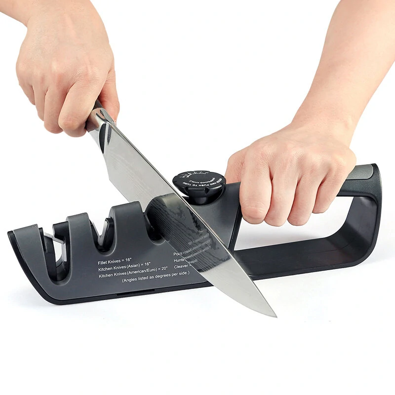 DMD Professional 3-Stage Knife Sharpener | Manual Tool with Grip & 6 Angles for Kitchen Knives & Scissors