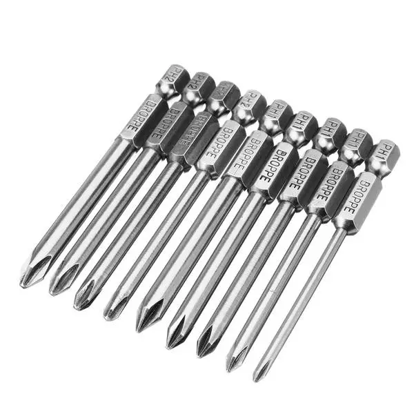 Broppe 9pcs Magnetic Screwdriver Bits - 75mm Phillips #1 & #2 | 1/4 Inch Hex