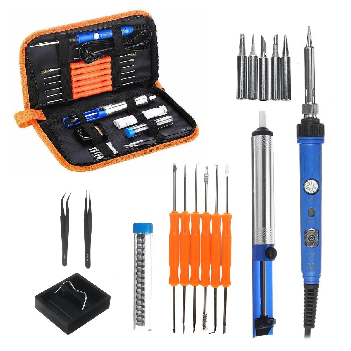 60W Electric Soldering Iron Kit with Temperature Control & Tips Case | Welding Station