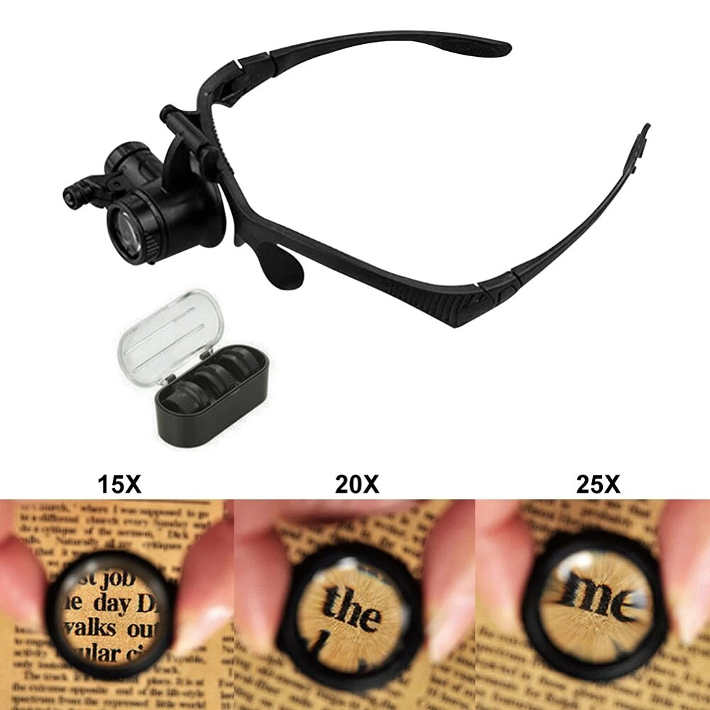 LED Headband Magnifier with Light - 5 Interchangeable Lenses for Jewelry Repair & Hobby Work