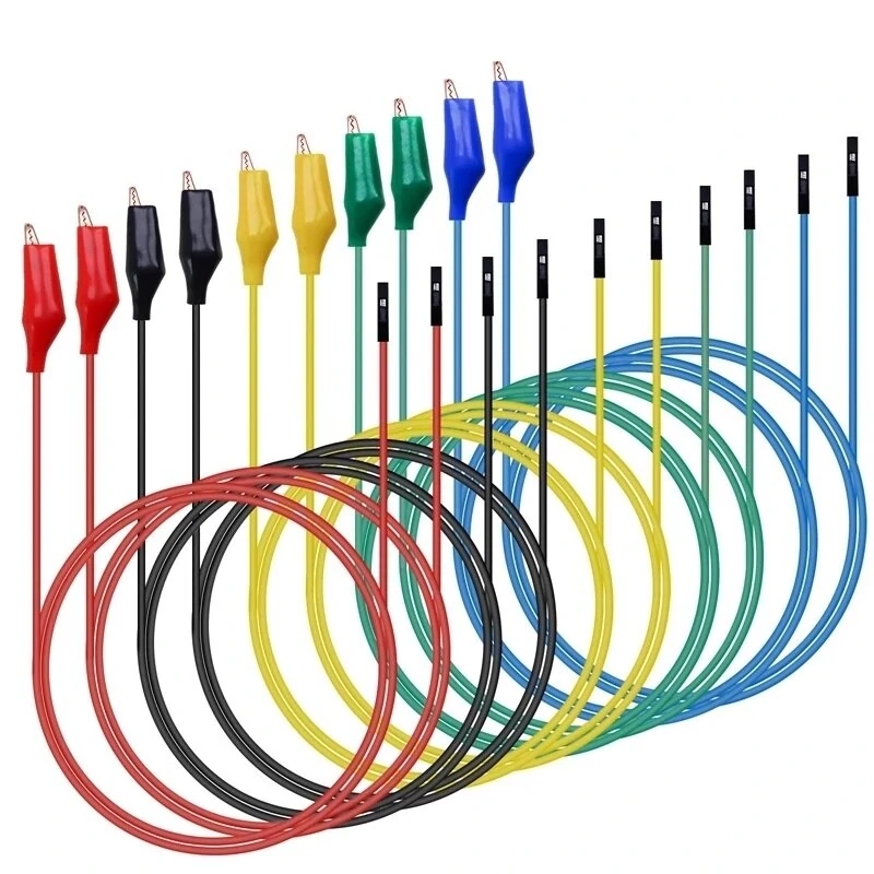 P1531 Dupont Wire Kit - 10PCS Female to Crocodile Clip Test Leads | Silicone Jumper Cables