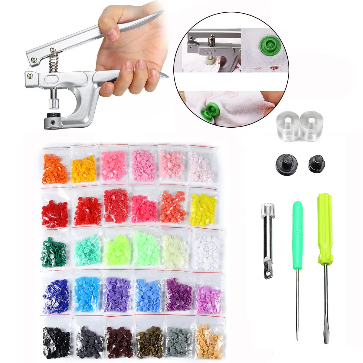 600Pcs Fastener Snap Kit | T5 Snap Buttons with Pliers & Helper Tool for Sewing