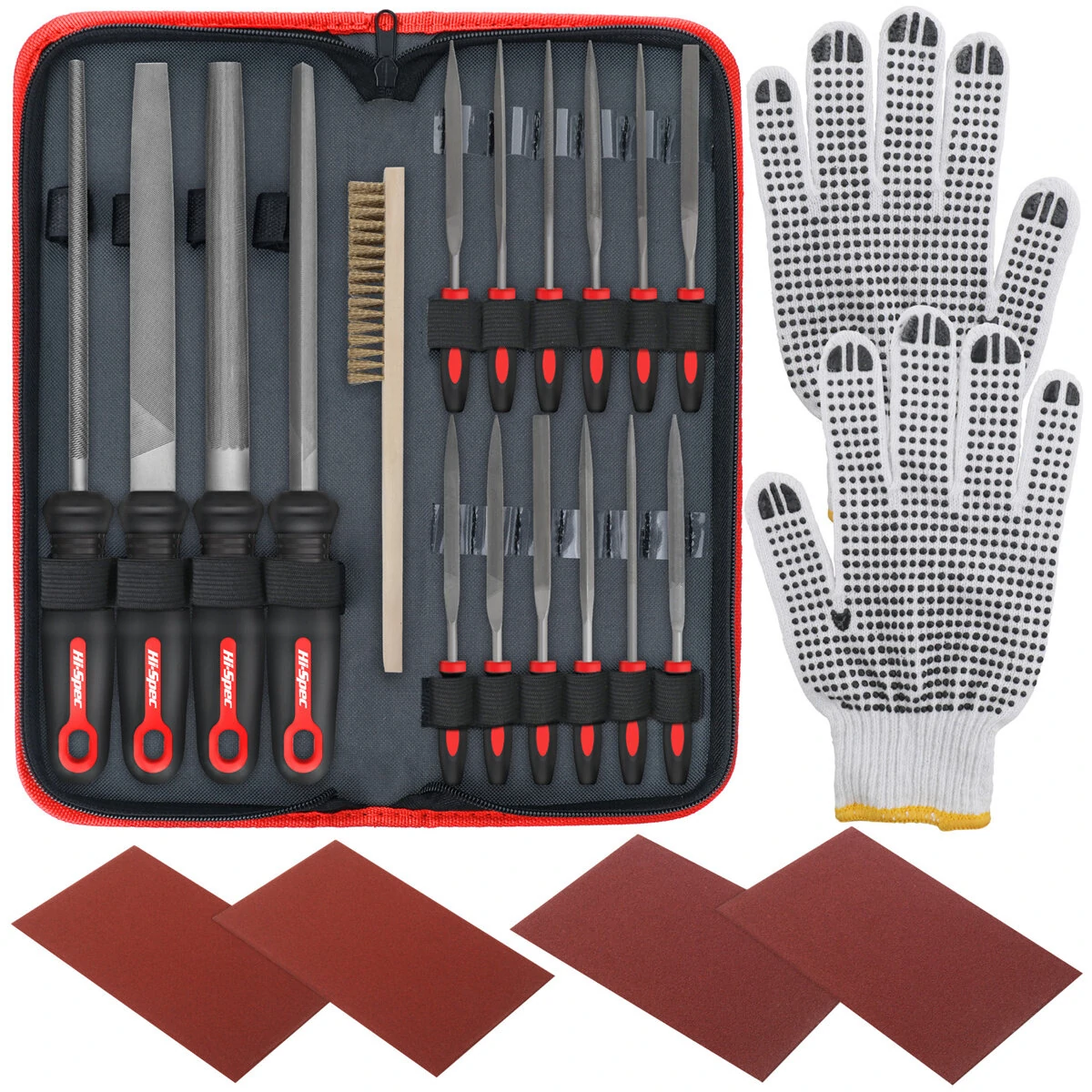 HI-SPEC 16pc Metal File Set | T12 Drop Forged Steel | Triangle Flat Round & Needle Files