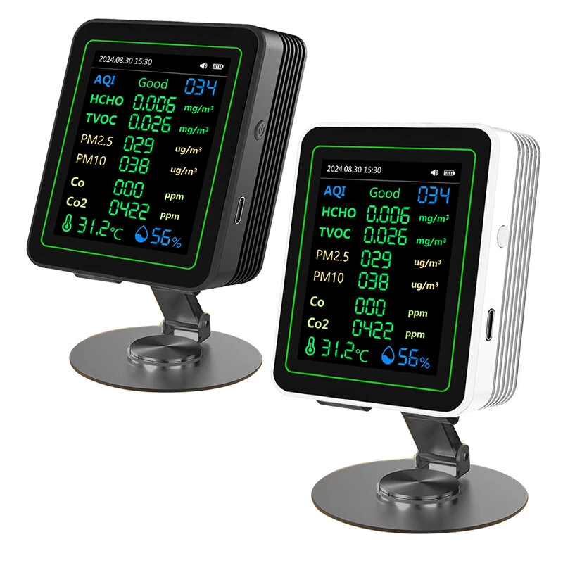 ZN-MT14 Air Quality Monitor | 12-in-1 Formaldehyde & PM2.5 Detector | Rechargeable LCD Display