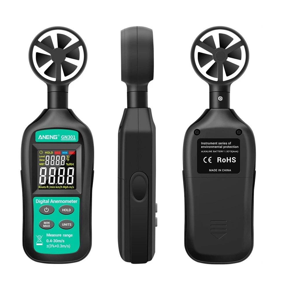 ANENG GN301 Digital Anemometer | 0-30m/s Wind Speed & -10~45°C Temperature Tester