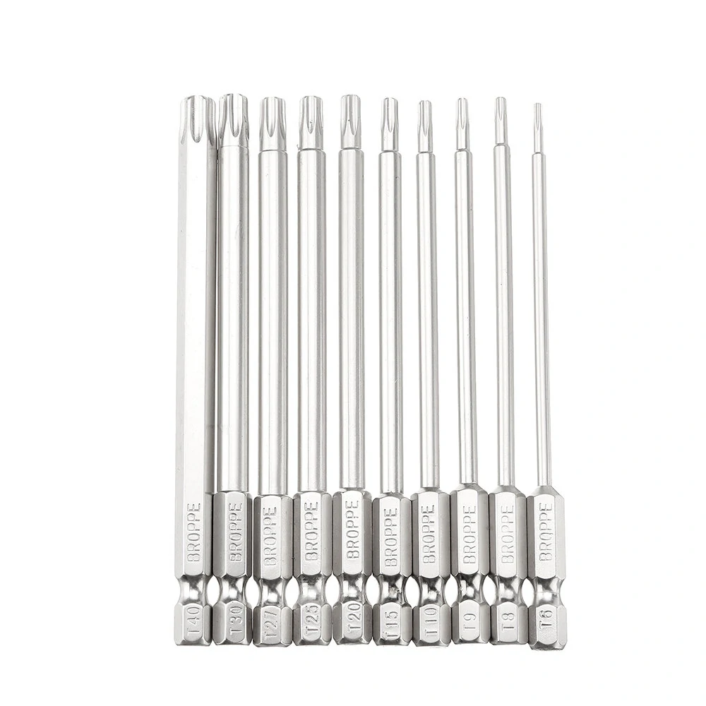 BROPPE 10Pcs S2 Alloy Steel Torx Screwdriver Bits | T6-T40 | 1/4 Inch Hex