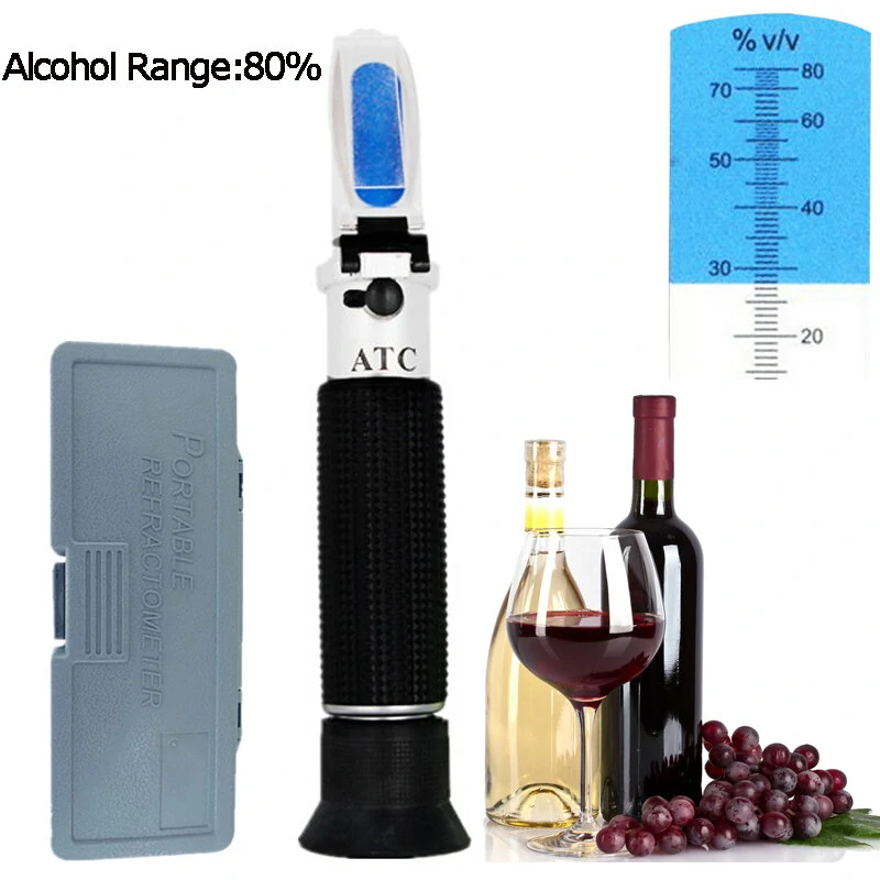 Handheld Alcohol Refractometer Tester 0-80% | ATC for Wine & Sugar | 30% OFF