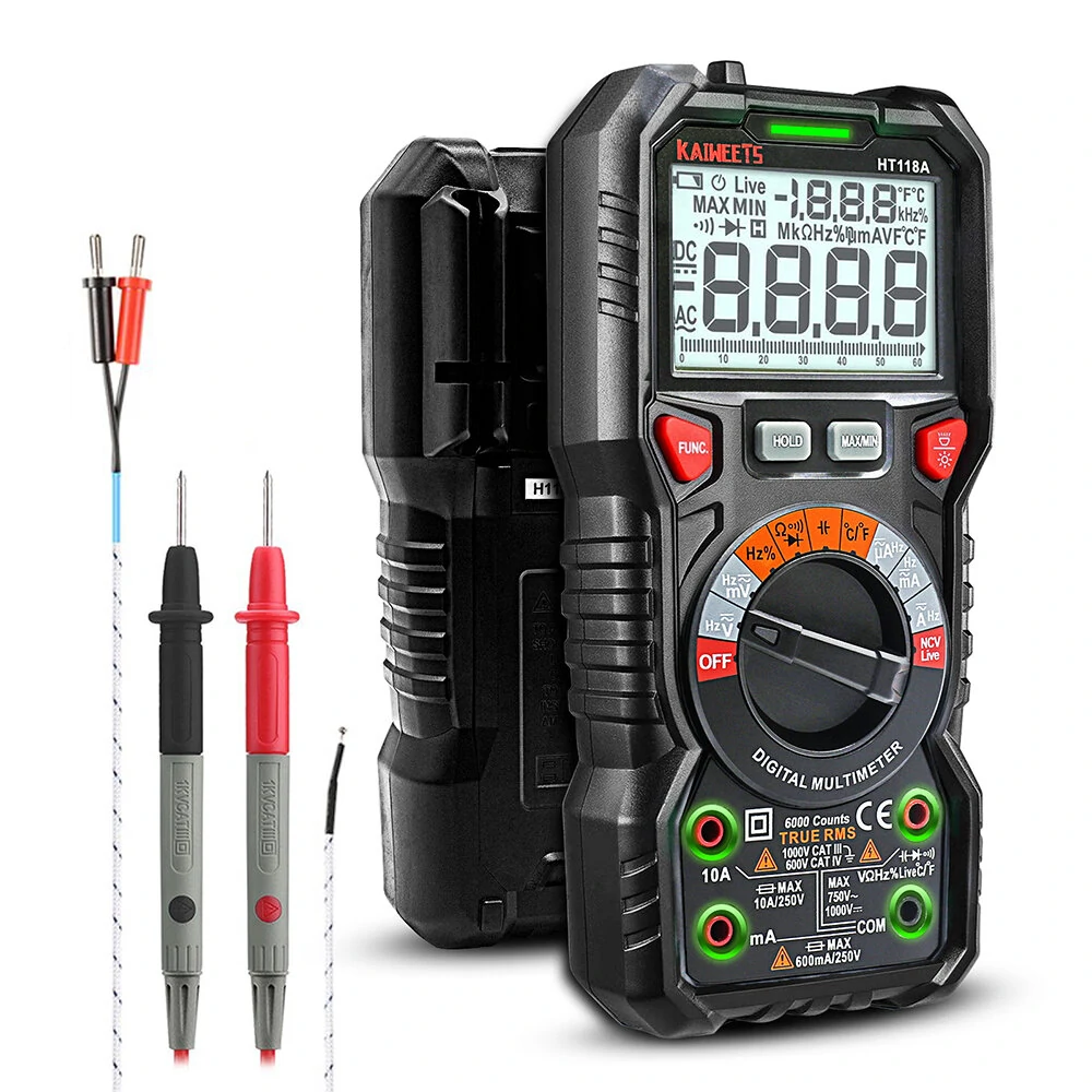 KAIWEETS HT118A Digital Multimeter TRMS 6000 Counts AC/DC - True RMS with Flashlight