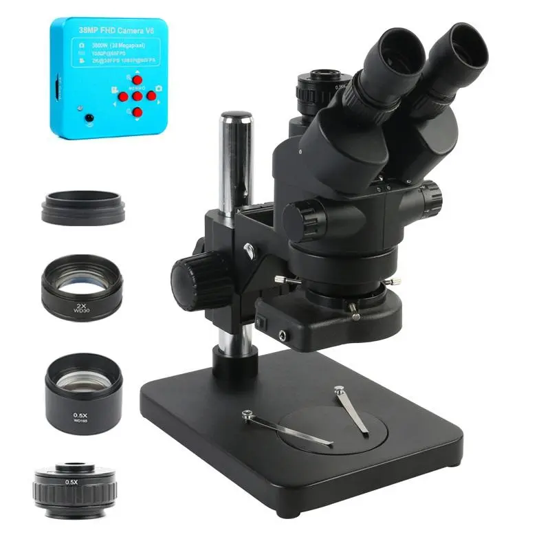 AmScope 7X-45X Trinocular Stereo Microscope - HDMI USB 38MP Camera & 0.5x 2.0x Lens