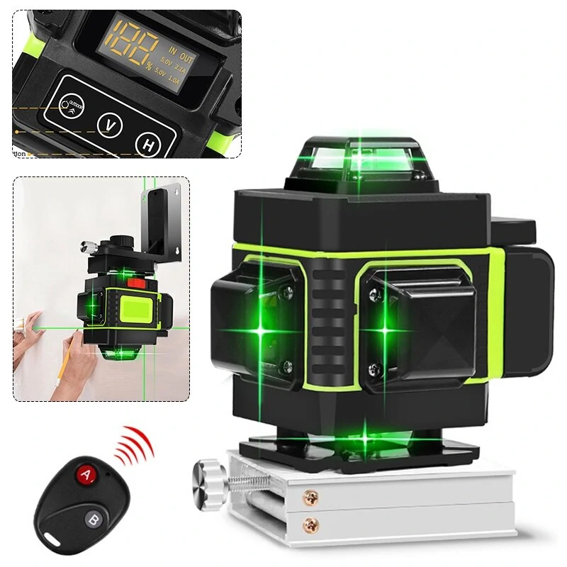 Strong Green Light 4D Laser Level - 16-Line Remote Control with Wall Frame