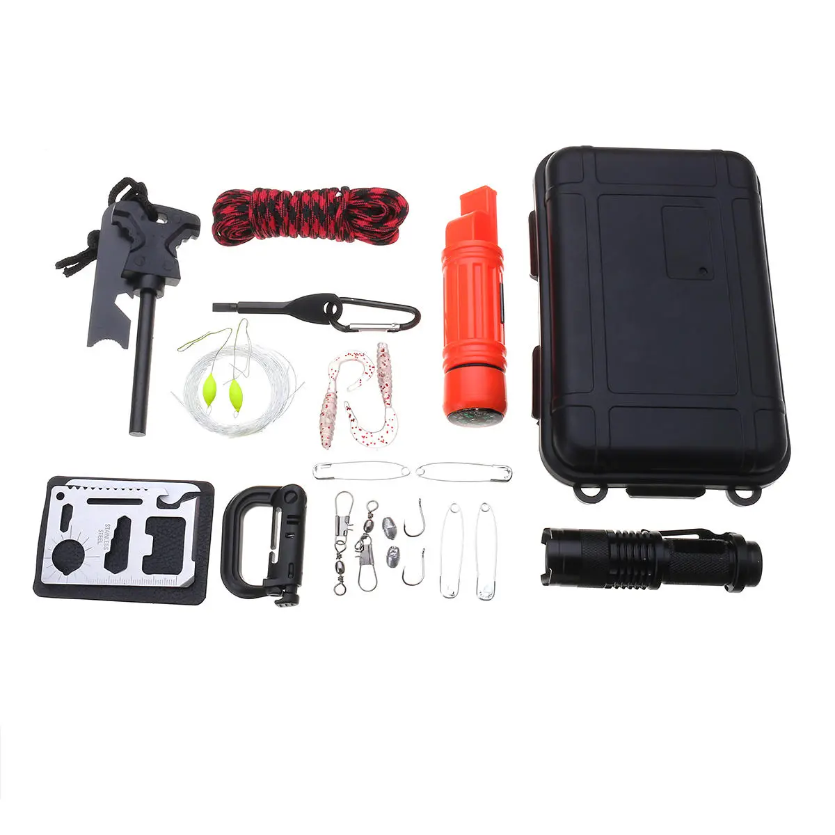 SOS Survival Gear Kit - Emergency Tools with Compass, Whistle & Carabiner