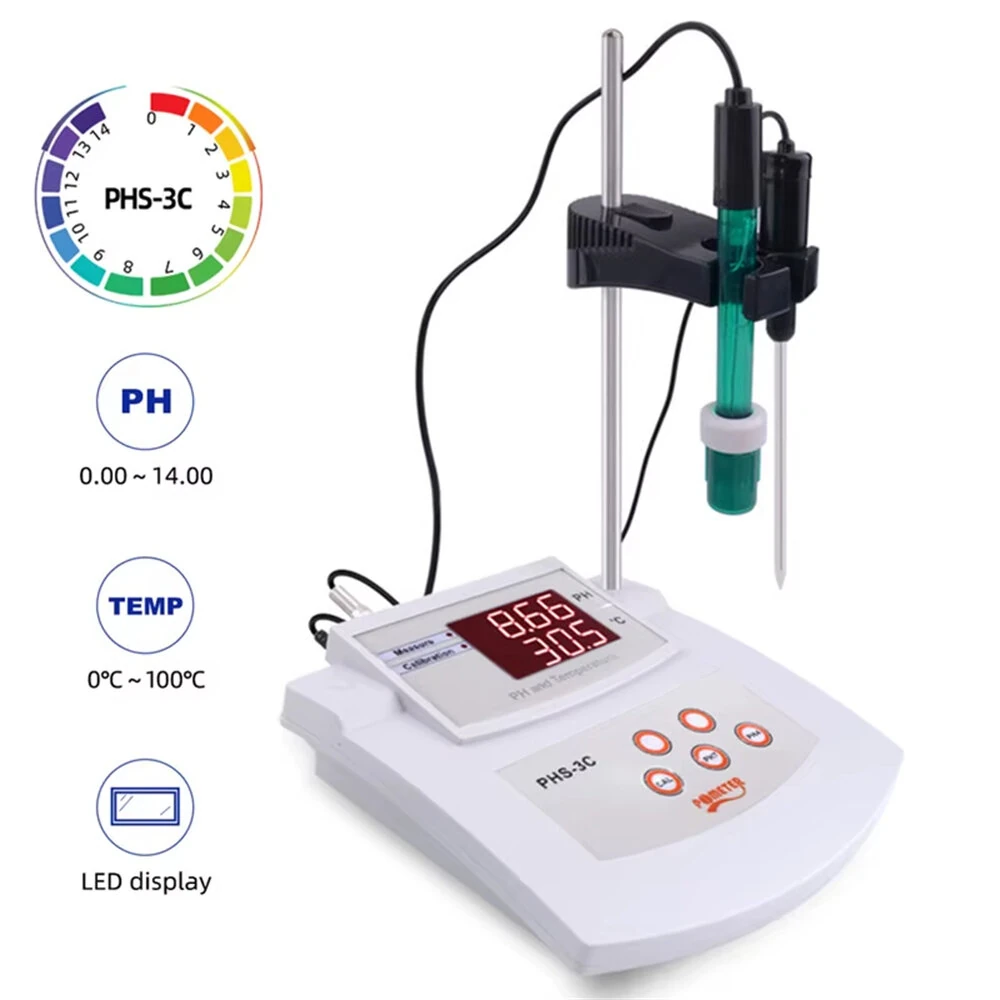 PHS-3C PH Meter | 2-in-1 PH & Temp Tester | 0-14 PH Range Automatic Calibration