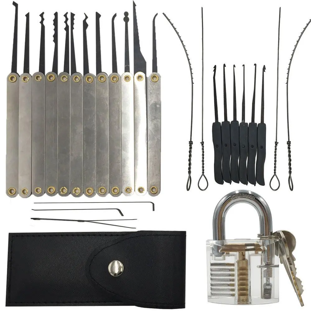 Daniu 12pcs Lock Pick Set + 10 Key Extractors + Transparent Practice Padlock