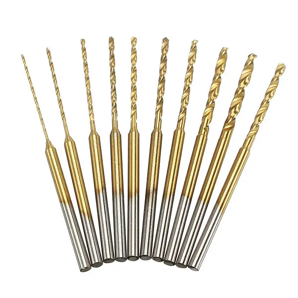 10pcs HSS Twist Drill Bits Set - Titanium Coated 0.6-2.2mm High Speed Steel