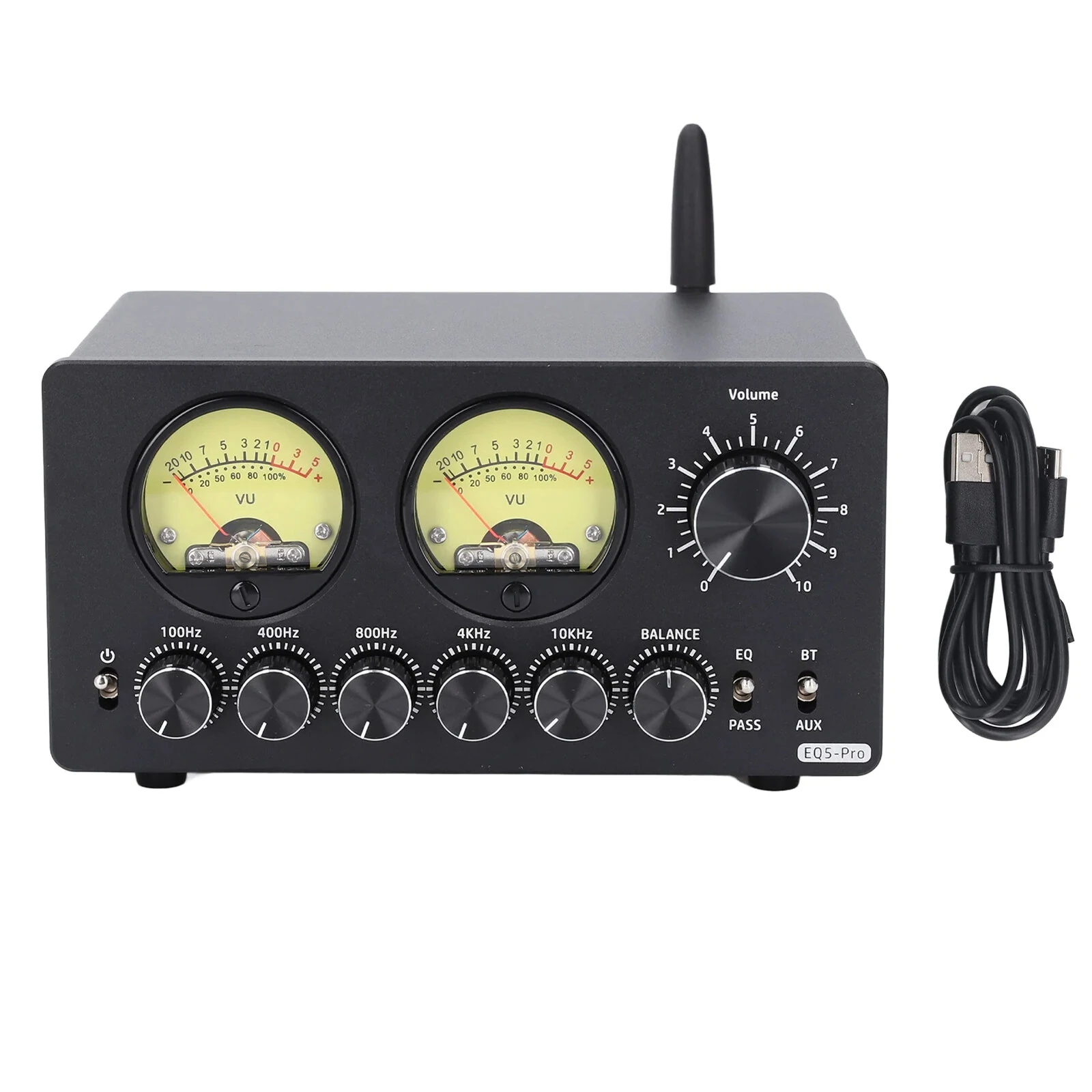 5 Band EQ Pre-amplifier with Bluetooth 5.0 & VU Meter | Vintage Stereo RCA AUX | USB-C
