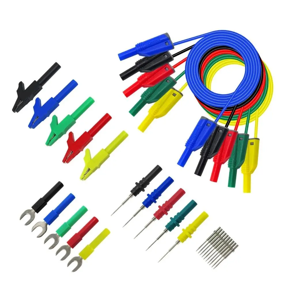 Cleqee P1050B 4mm Safety Stacked Banana Plug Lead | Silicone Wire with Crocodile Clip & Probe Kit