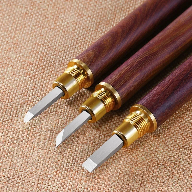 Carbide Engraving Chisel Set with Split Stamp Knife - Woodworking Stone Knife for Seal & Letters | Portable Bag