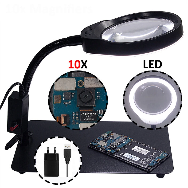PD-032C 10X USB Magnifier Lamp | 48 LED Light with Metal Base for Inspection