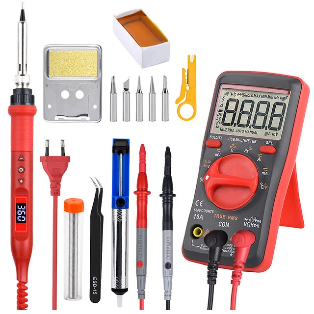 JCD 908U 100W Soldering Iron Station - Adjustable Temp Digital Display | 110V/220V with Multimeter & Solder Sucker