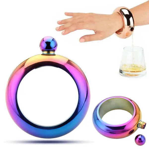 Stainless Steel Hip Flask Bracelet - Wine Bottle Bangle with Mirror & Funnel | EDC Drinkware