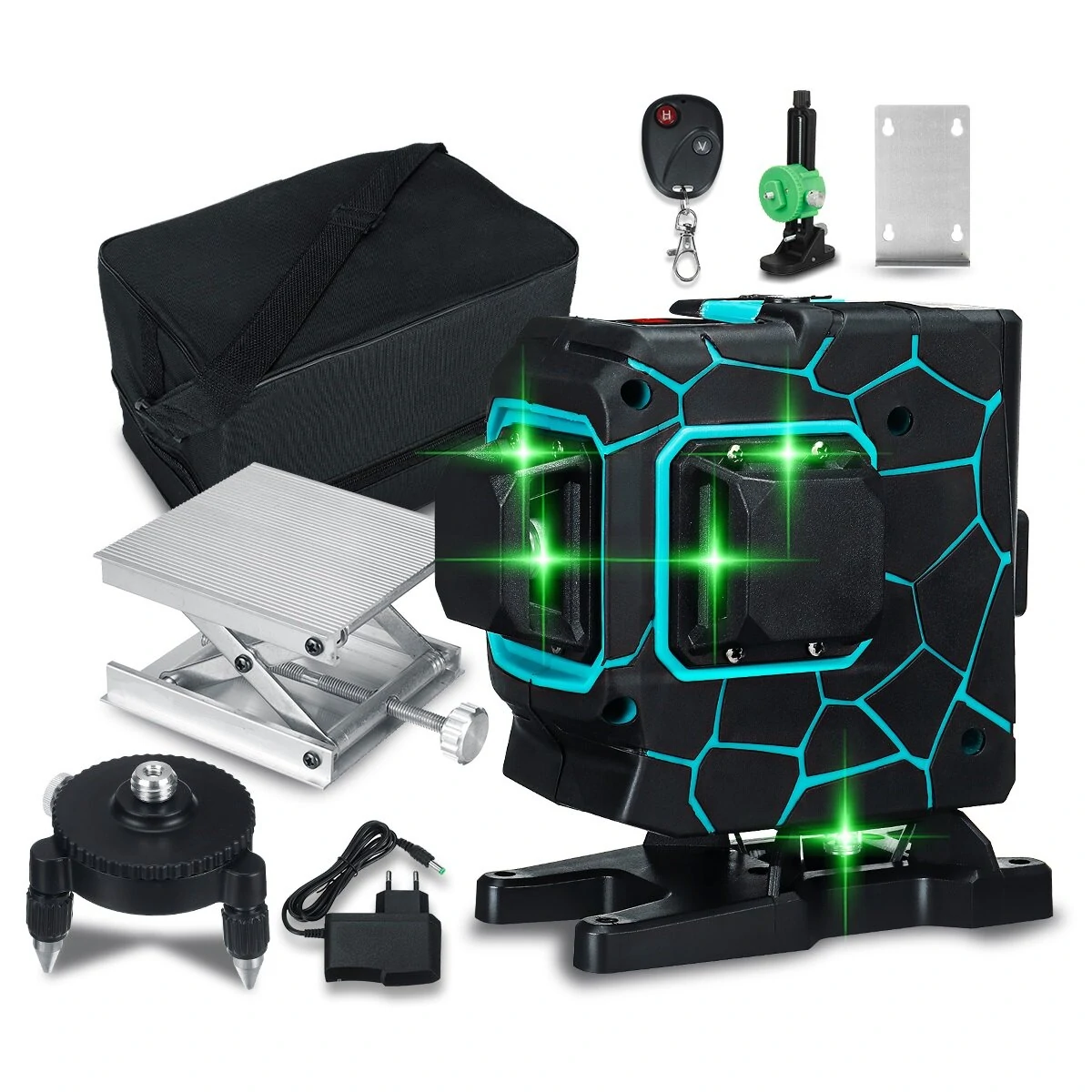 Green Light Laser Level - 3D 12 Line Self-Leveling | 360° Rotary Tool