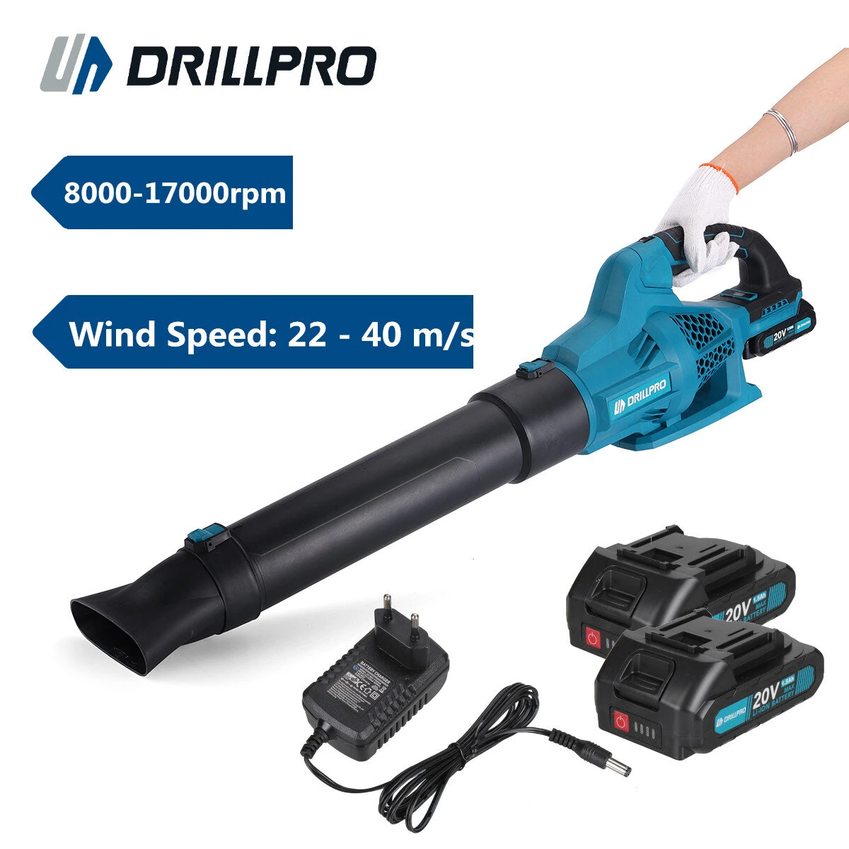Drillpro Brushless Air Blower | 6 Speed 17000rpm 40m/s | Garden & Home Use