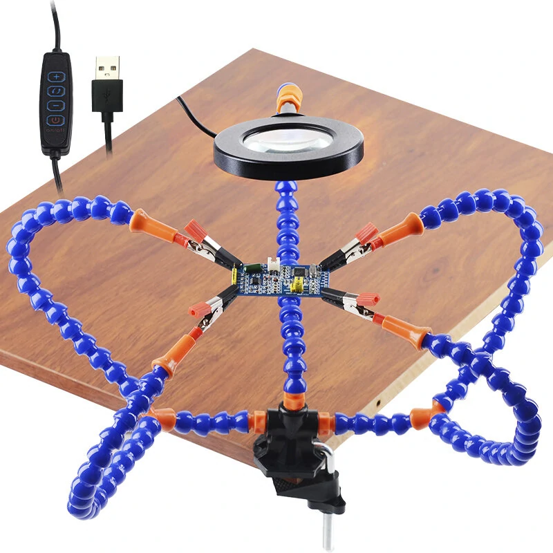 Desk Clip Magnifier with LED Light - 3X Magnifier & Flexible Arm for PCB Soldering