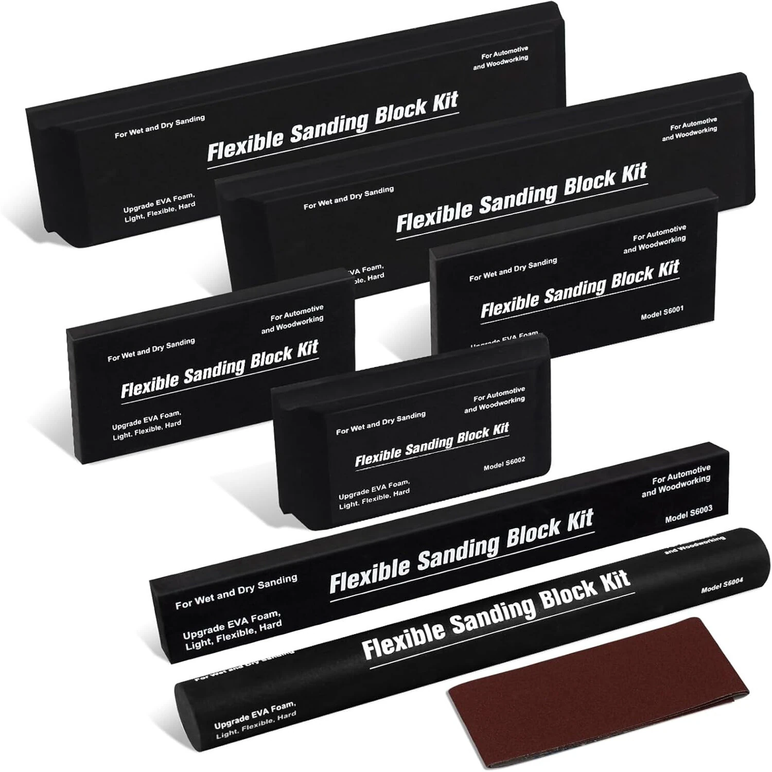 7pcs EVA Foam Sanding Block Kit - Wet Dry Sandpaper for Woodworking & Automotive
