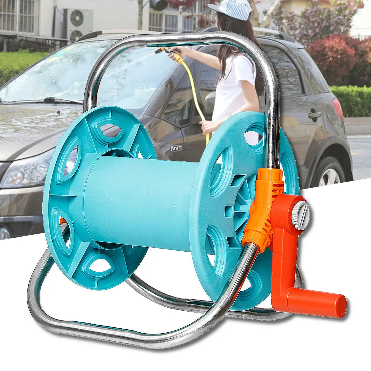 Portable Garden Hose Reel Cart - Outdoor Water Pipe Storage Holder & Caddy