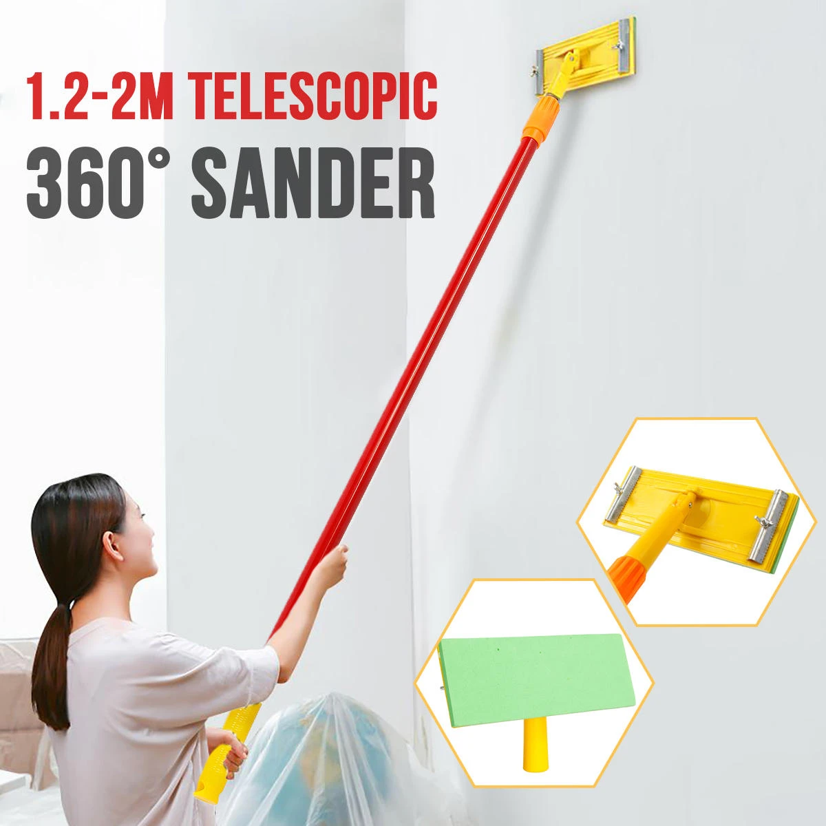 Adjustable Telescopic Handle Mop - 1.2m Retractable Pole for Cleaning & Sander