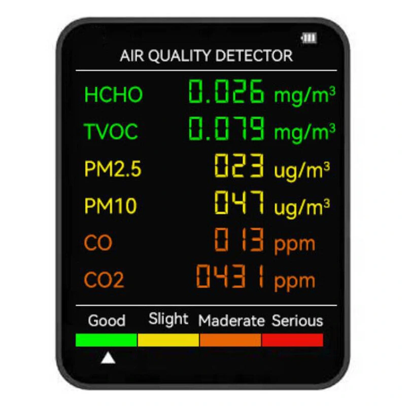 6-in-1 Air Quality Monitor - PM2.5 PM10 HCHO TVOC CO CO2 Tester for Home Office