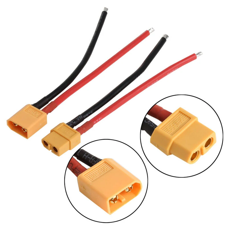 XT60 Battery Connector Pair - Male & Female Bullet Plug with 14 AWG Silicon Wire