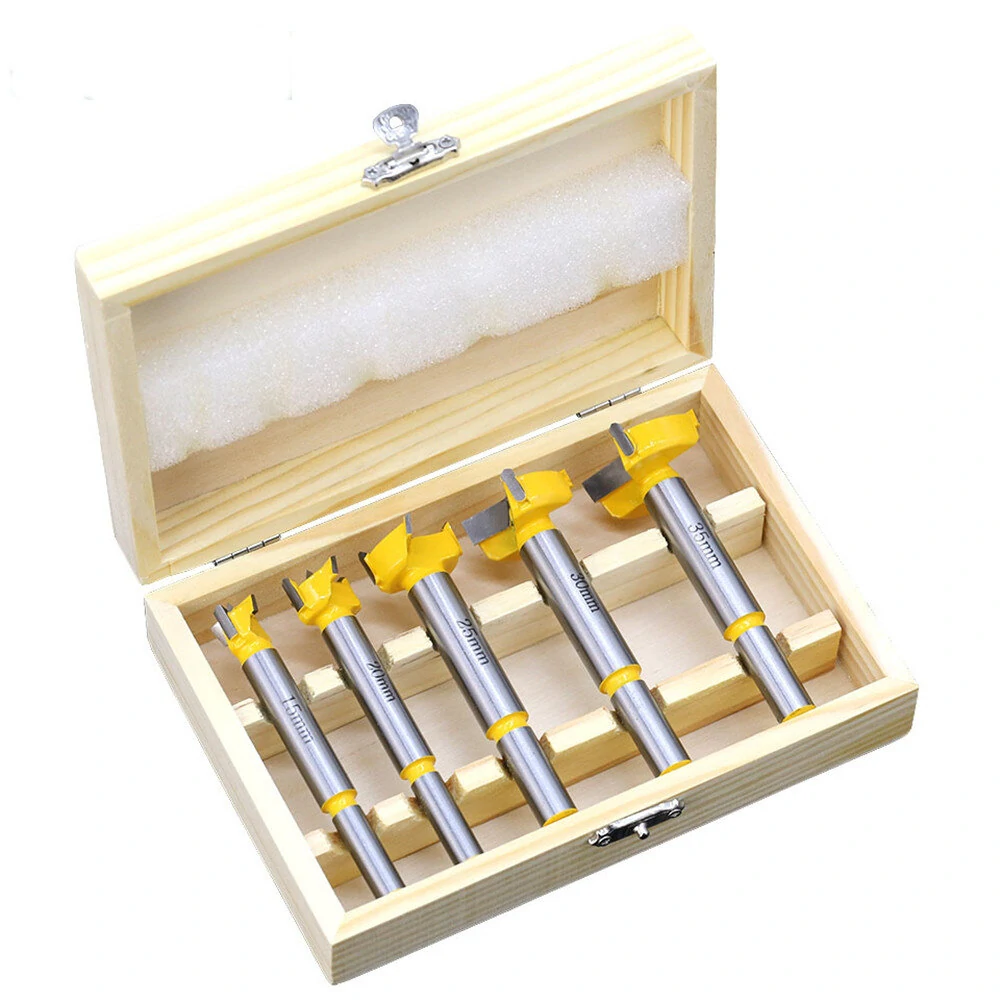 Drillpro 5pc Carbide Forstner Drill Bit Set | 15-35mm | Wood Hinge Boring