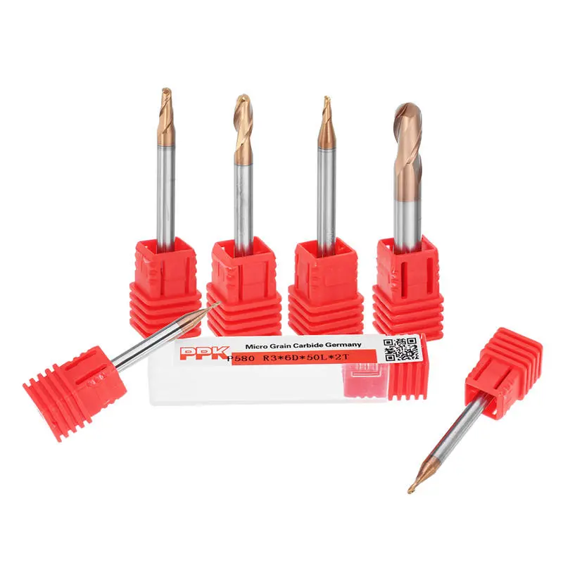 Drillpro 2 Flutes Ball Nose End Mill Cutter | R0.5-3mm HRC58 AlTiN Coating