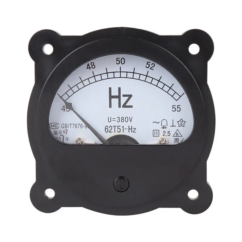 Black Analog Frequency Voltmeter - 62T51 45-55 Hz AC 220V/380V Panel Meter