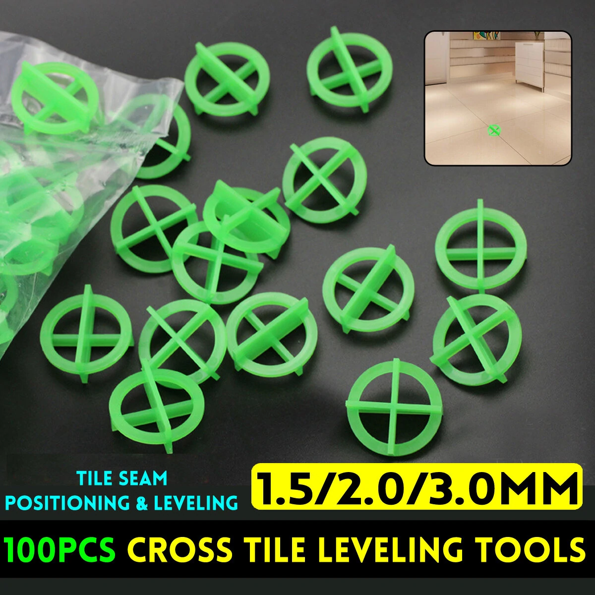 Cross Tile Leveling System - 100Pcs Recyclable Plastic Spacers & Bases