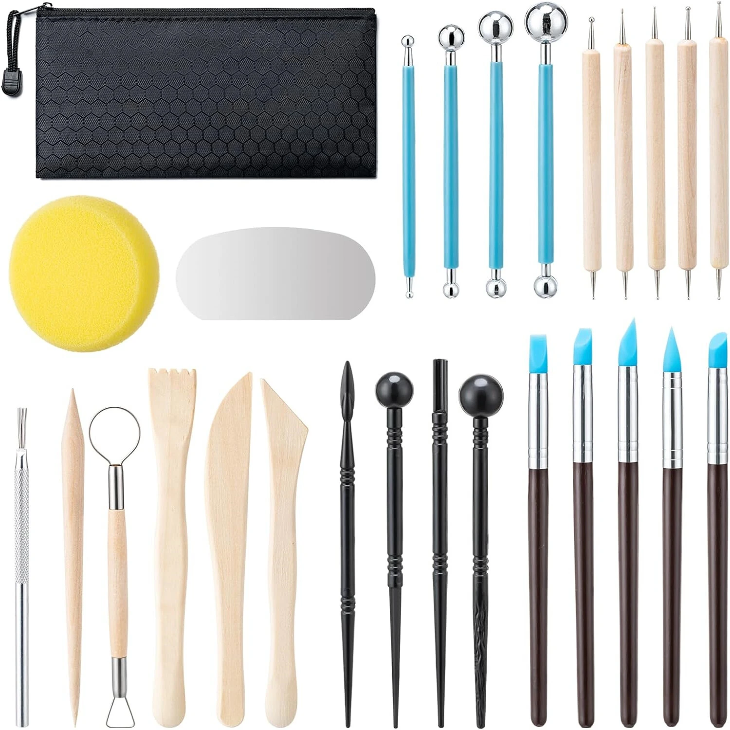 Pottery Tools Kit - 27pcs Wood & Stainless Steel Sculpting Set for Polymer Clay